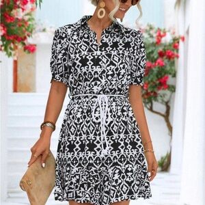 NWT Elegant Black and White Patterned Mini Dress